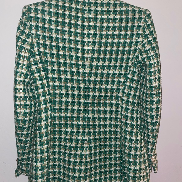 ZARA TEXTURED DOUBLE BREASTED BLAZER GREEN / WHITE SIZE MEDIUM - Picture 4 of 4